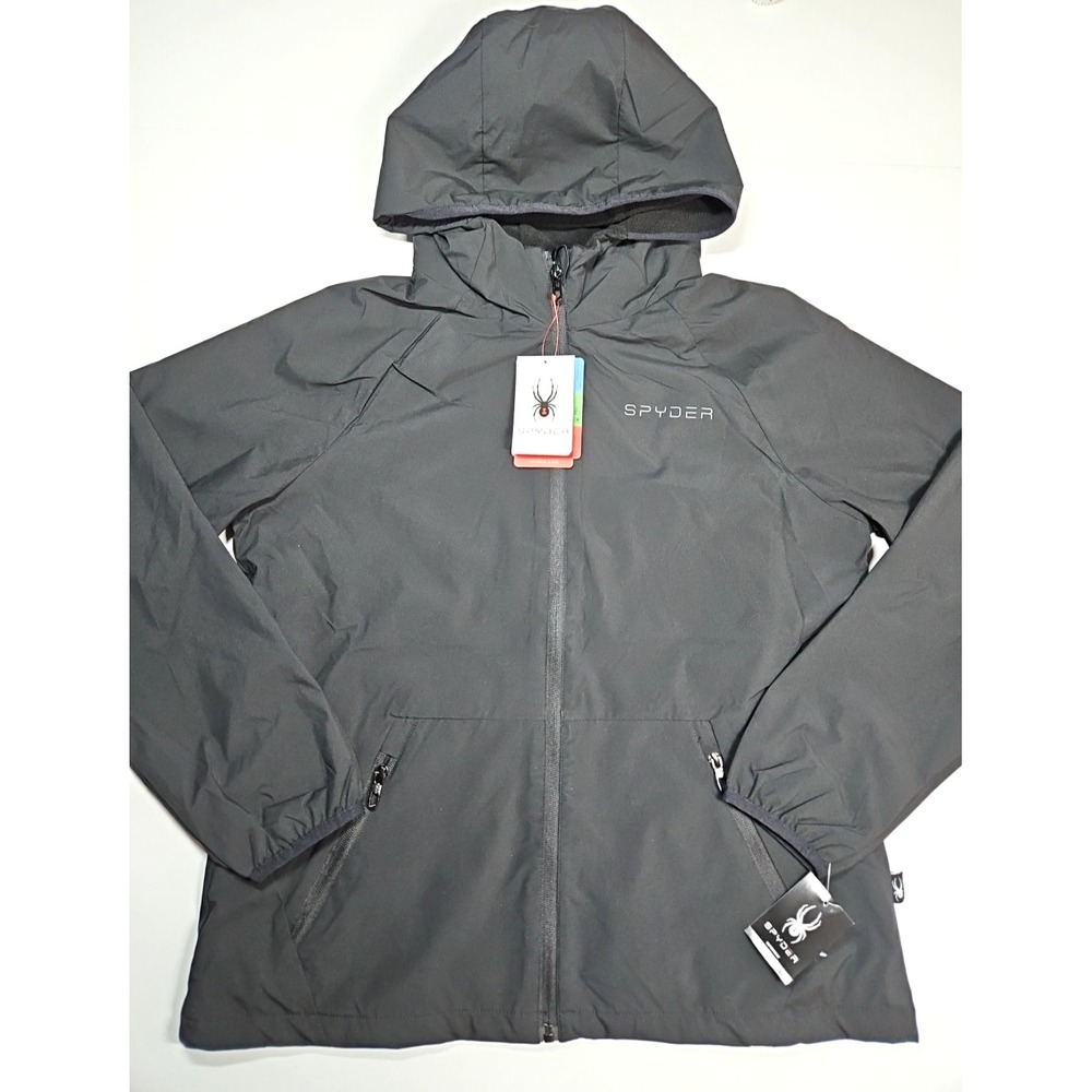 Spyder Women's Hooded Softshell Full-Zip Black Fleece-Lined Jacket Size L‎ NWT